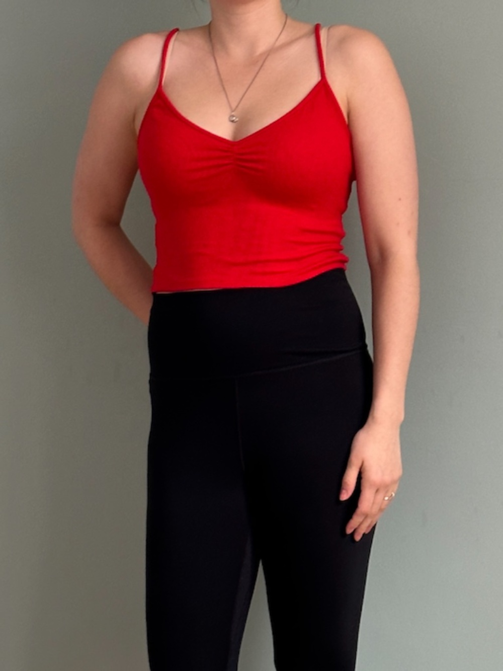 Bershka Red Stretchy Soft Ribbed Cropped Cami Top (Size Small)